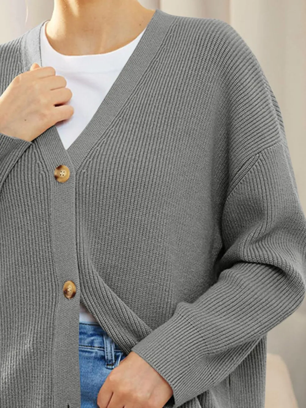 Button Down V-Neck Long Sleeve Cardigan, image 13
