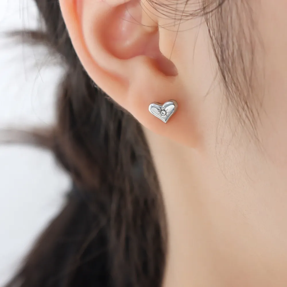 Titanium Steel Zircon Heart Stud Earrings, image 4
