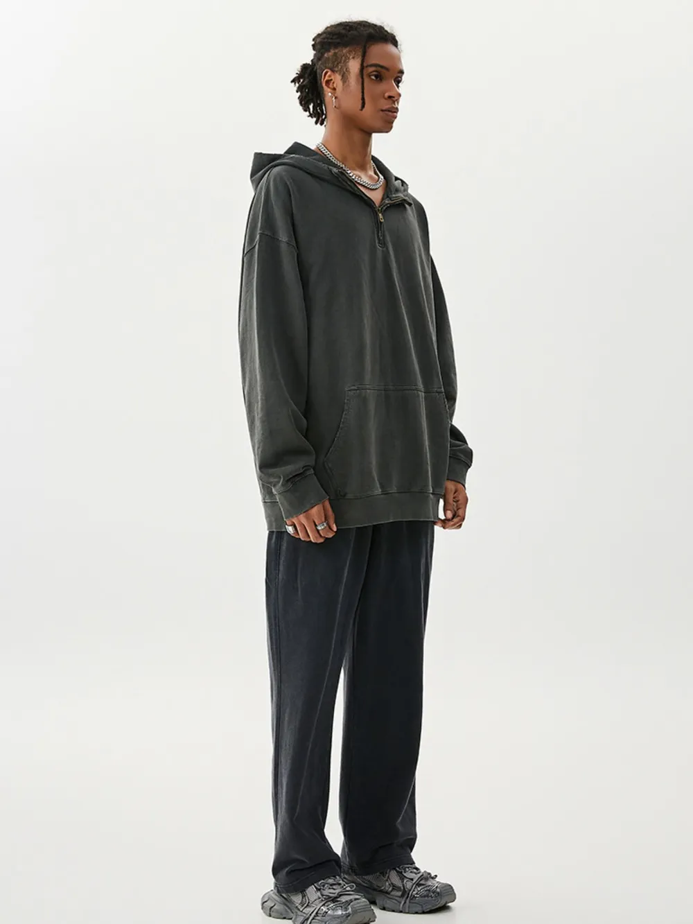 Men's Washed Quarter-Zip Hoodie with Kangaroo Pocket, image 6