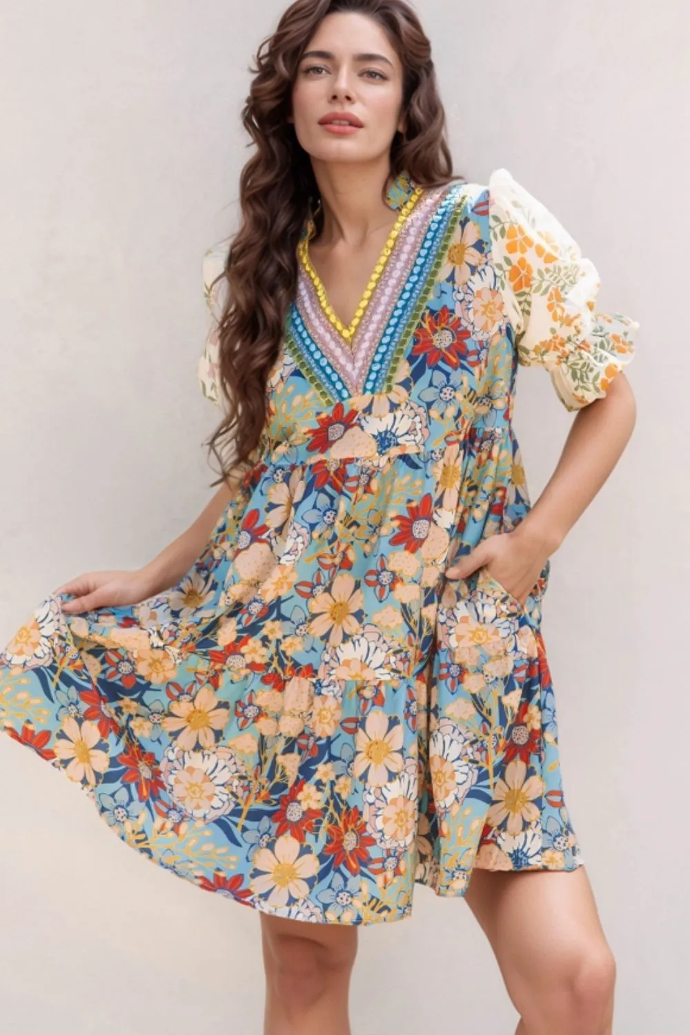 Printed Notched Flounce Sleeve Mini Dress, image 8