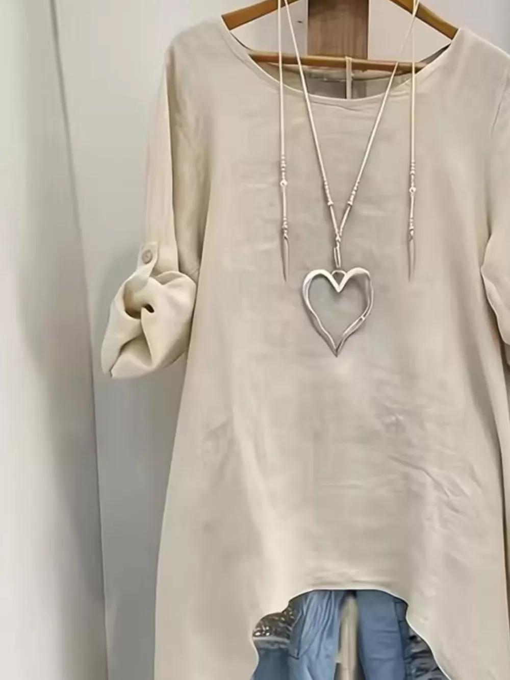 High-Low Hem Roll-Up Sleeves Blouse, image 5