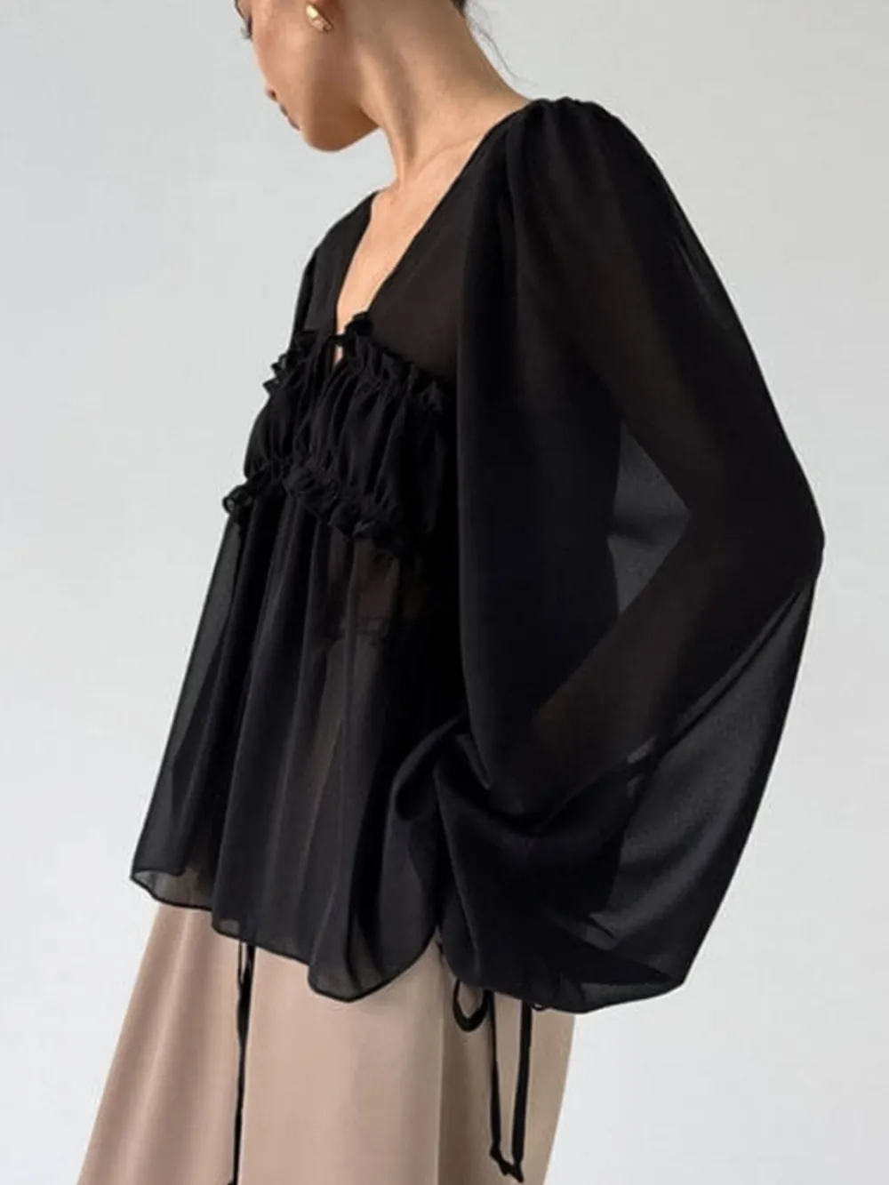 Ruffled Tie Front Long Sleeve Blouse, image 11