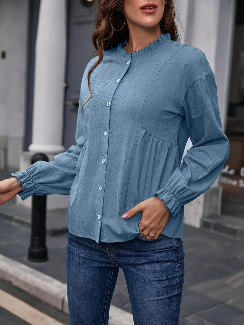 Frill Button Up Flounce Sleeve Blouse, image 7