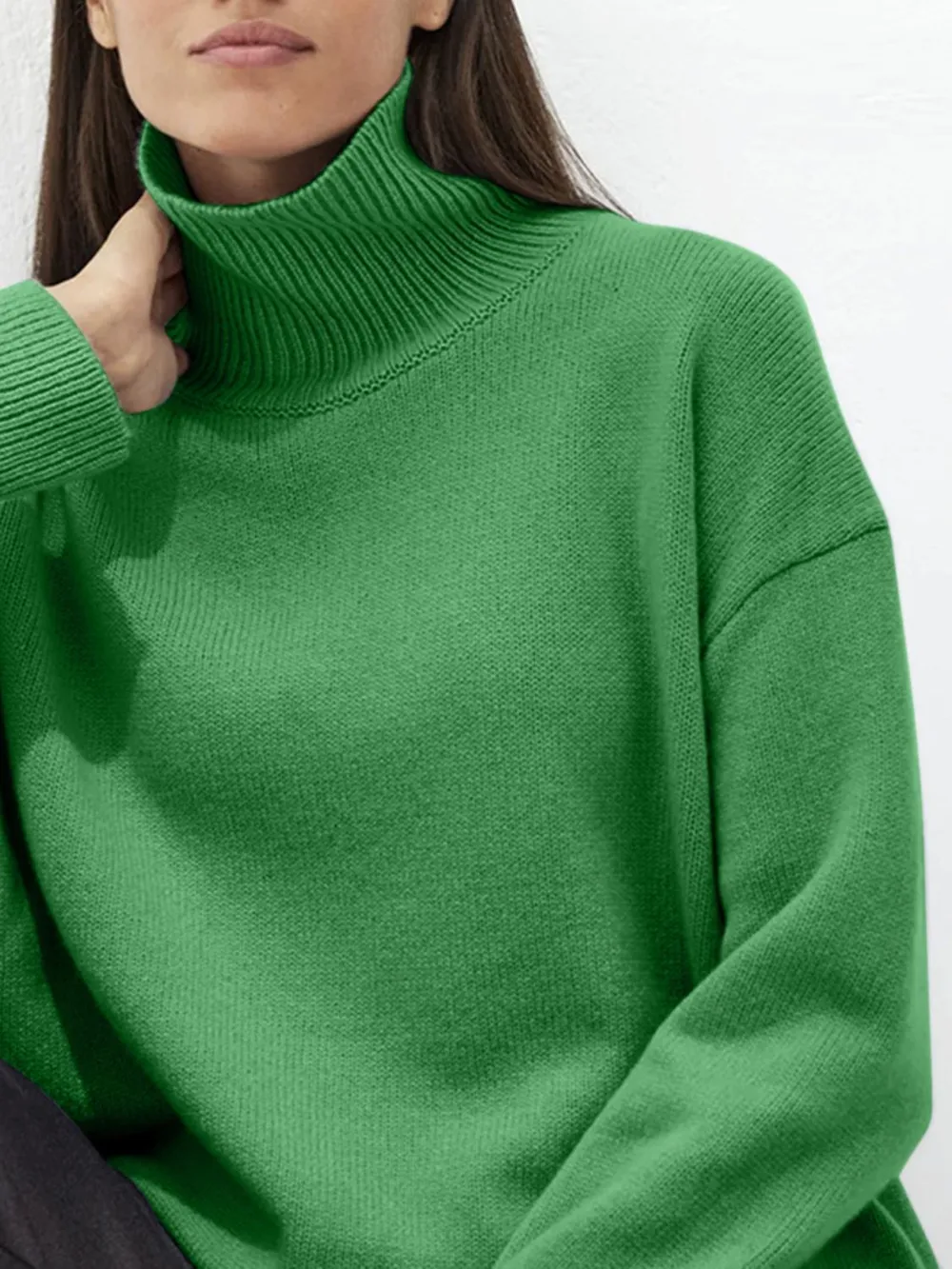 Turtleneck Drop Shoulder Long Sleeve Sweater, image 7
