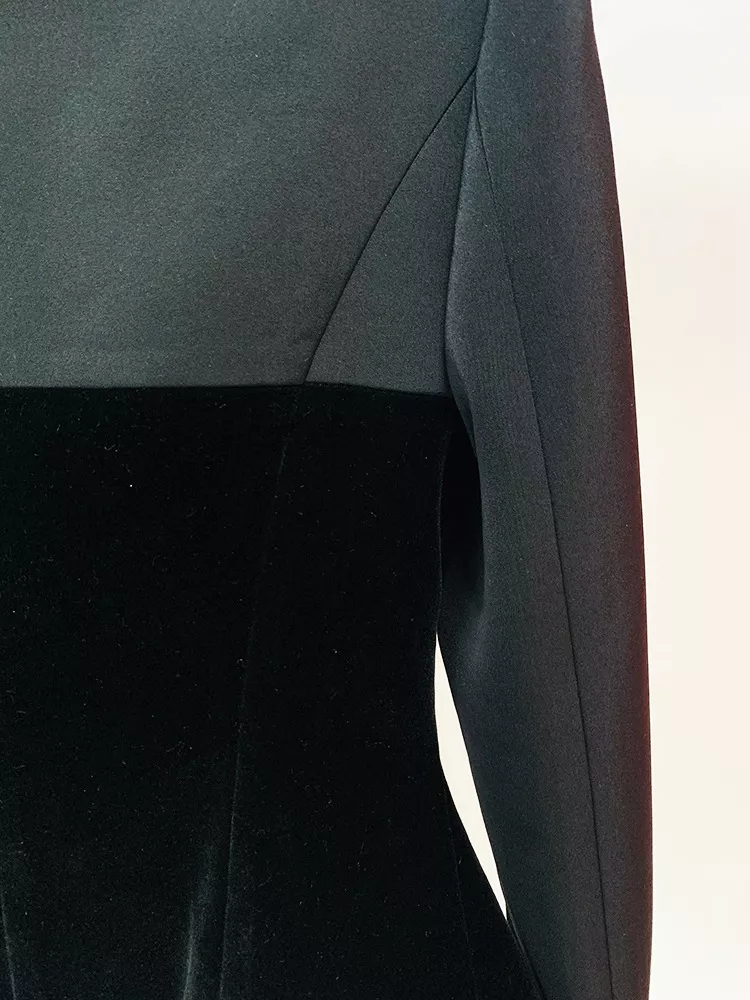 Velvet-Paneled Blazer with Stand-Up Collar, image 9