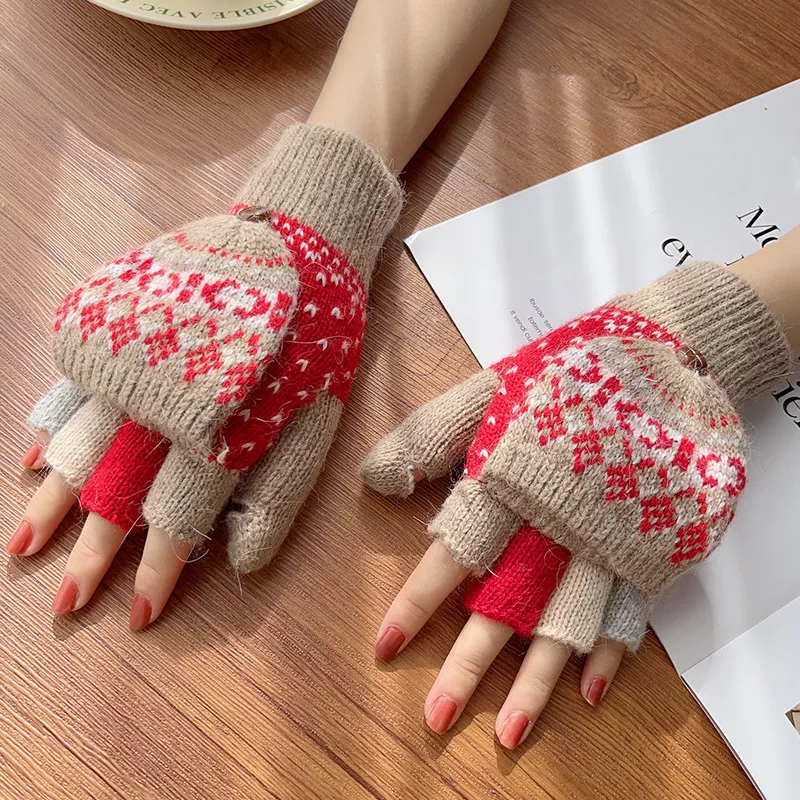 Convertible Knit Gloves with Nordic Pattern, image 3