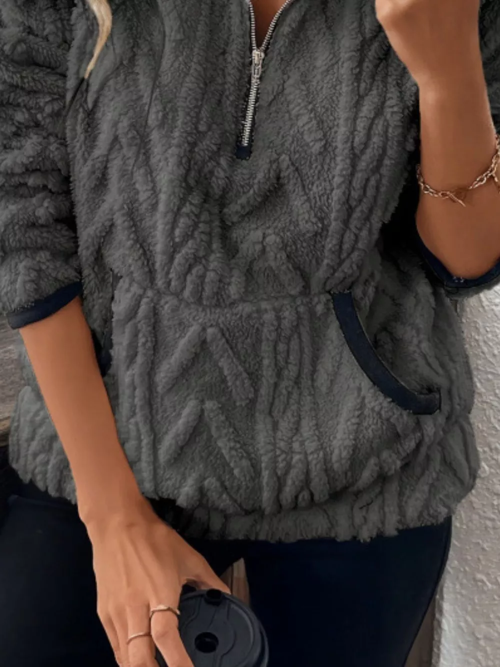 Full Size Sherpa Half Zip Sweatshirt Plus Size, image 13