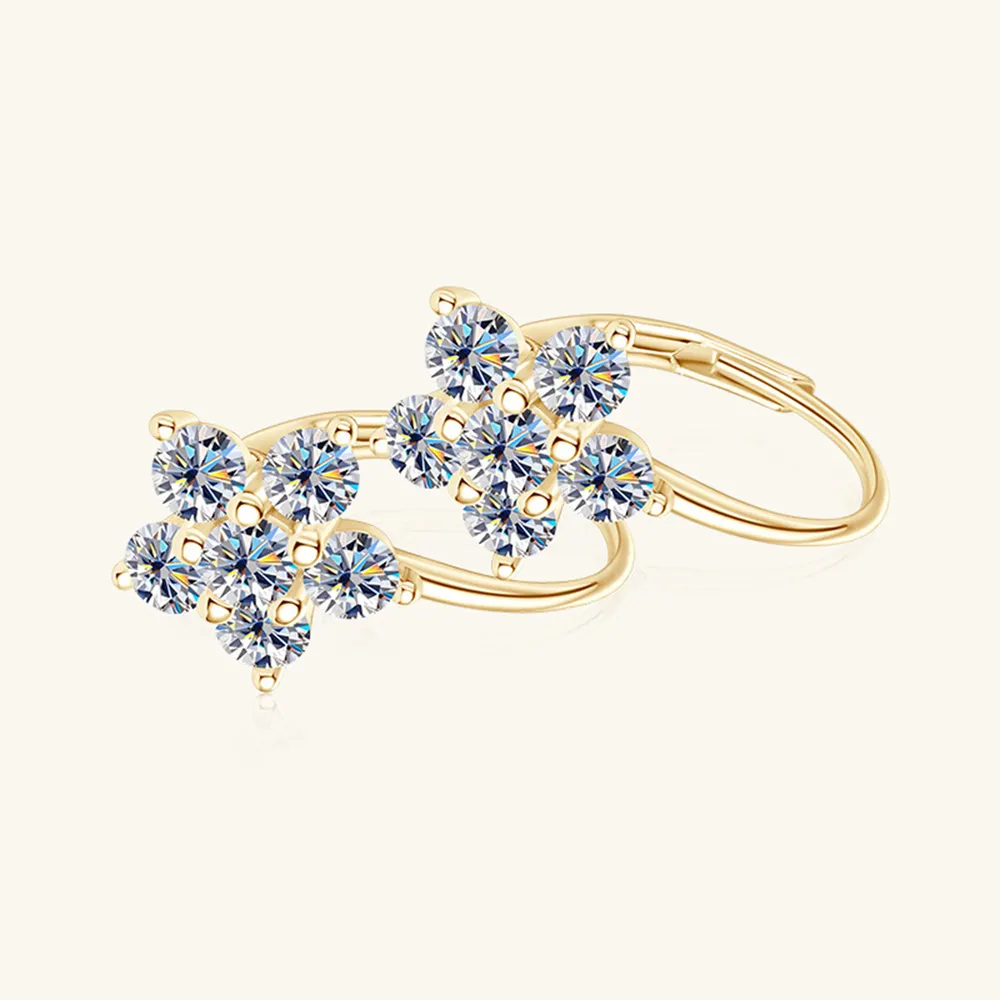 1.2 Carat 925 Sterling Silver Moissanite Flower Huggie Earrings, image 4