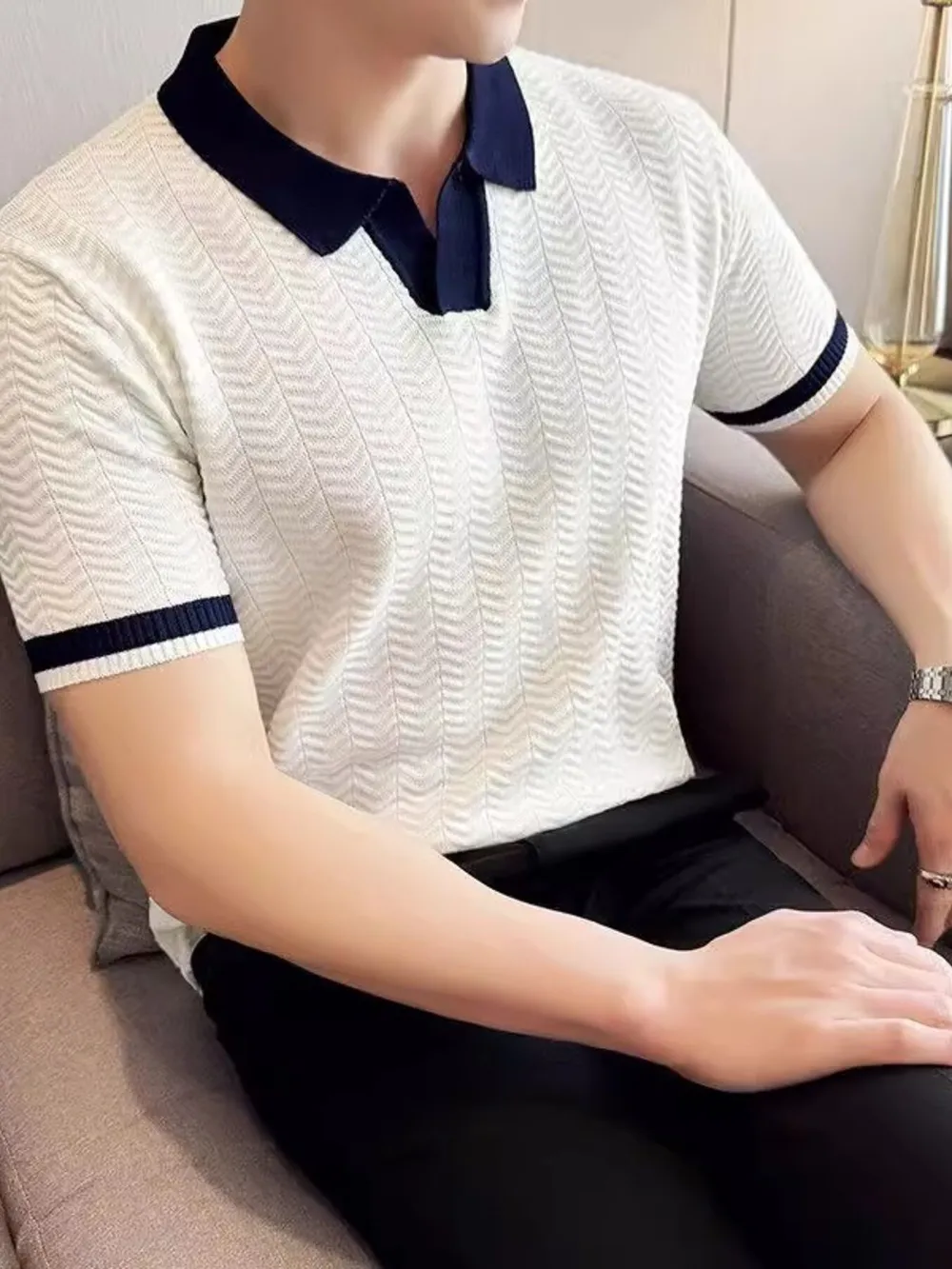 Men's Plus Size Contrast Trim Short Sleeve Polo, image 5