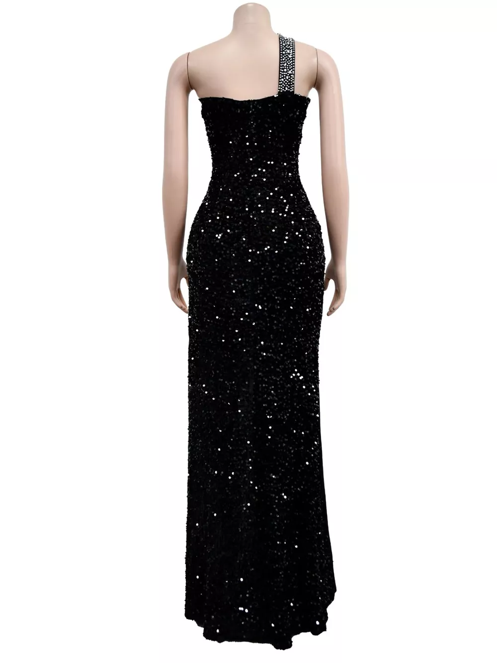 Rhinestone One-Shoulder High-Slit Maxi Dress, image 9