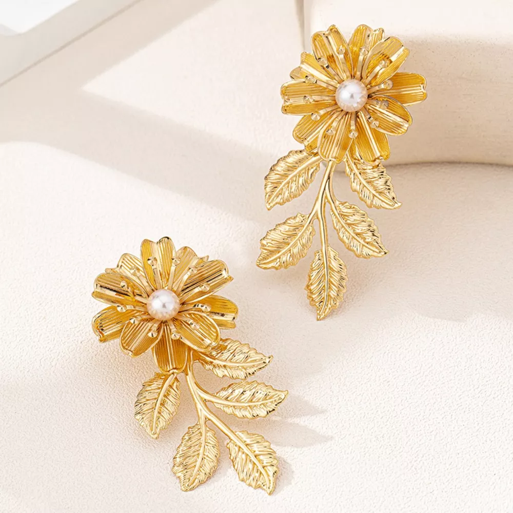 18K Gold-Plated Flower Earrings, image 4