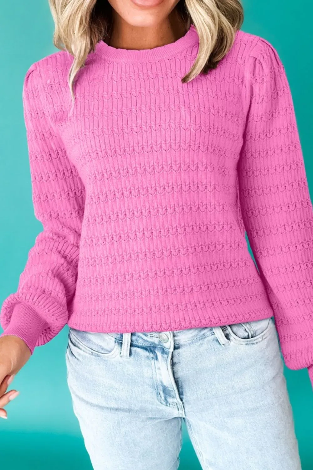 Texture Round Neck Long Sleeve Sweater, image 4