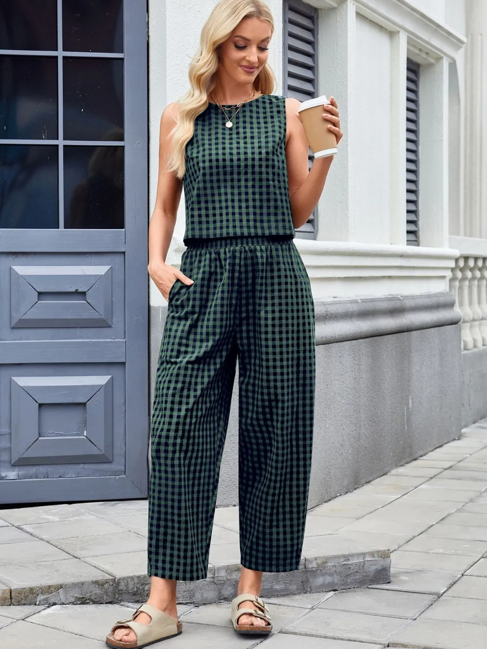 Plaid Sleeveless Top and Pants Set, image 26