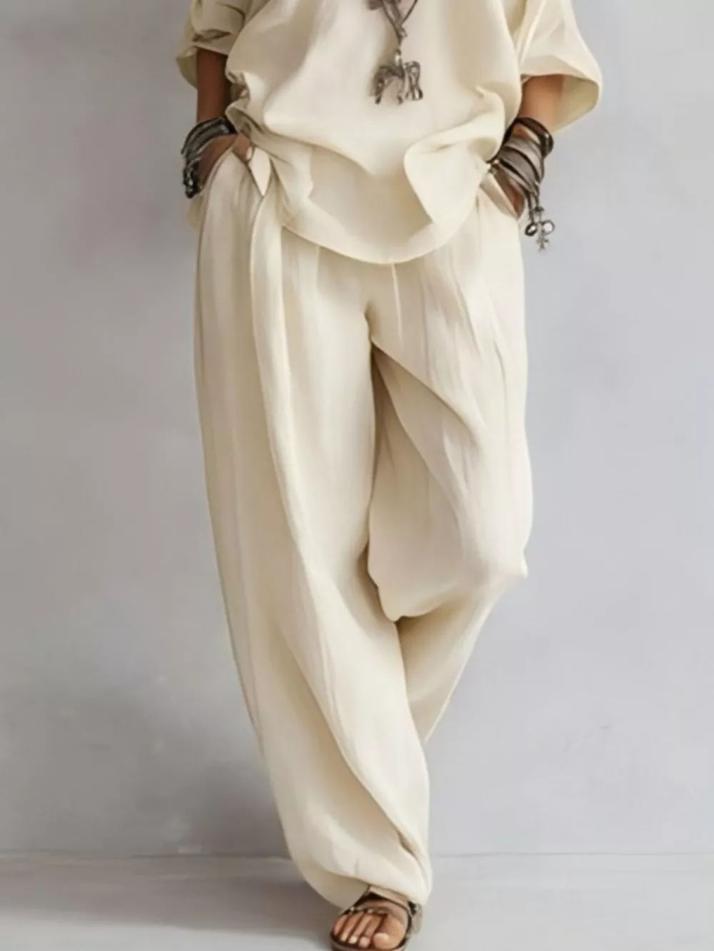 Off-Shoulder Loose Fit Top and Pants Two-Piece Set, image 7