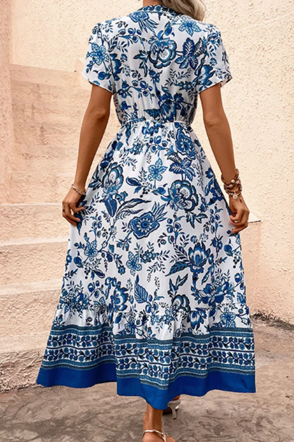 Printed Notched Short Sleeve Dress, image 7