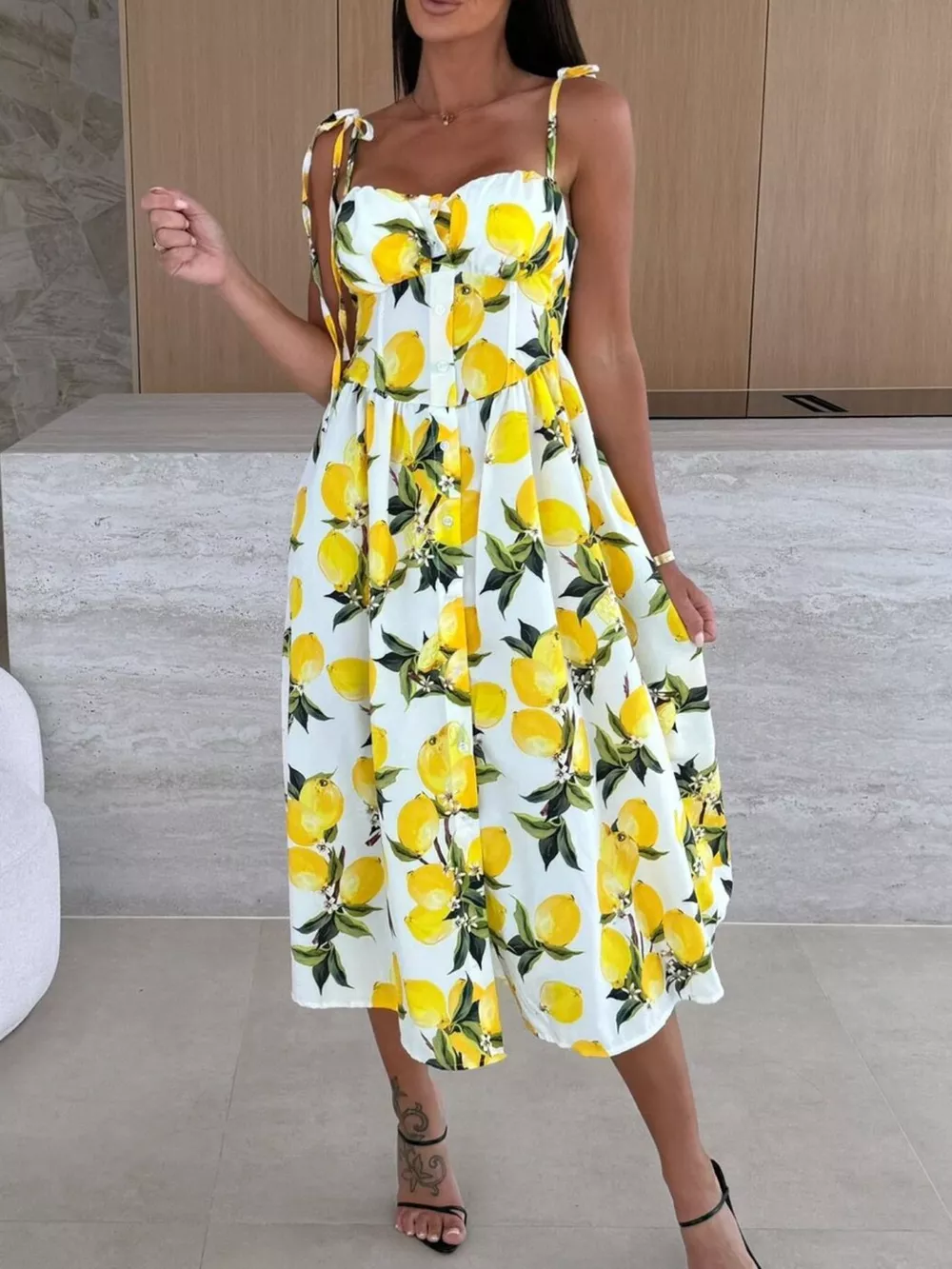 Printed Tie-Strap Midi Dress, image 15