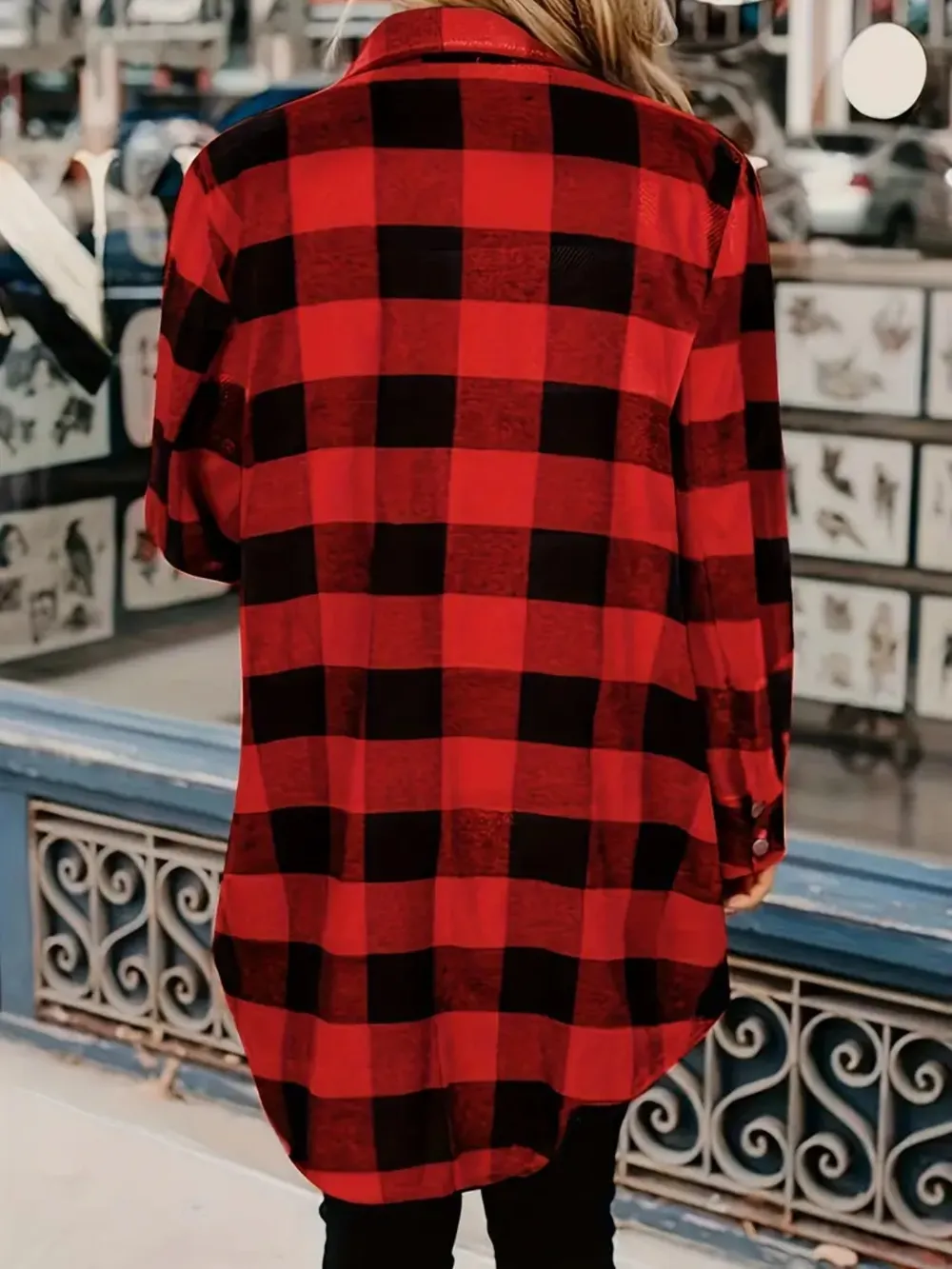 Plaid Collared Neck Snap Down Long Sleeve Jacket, image 4
