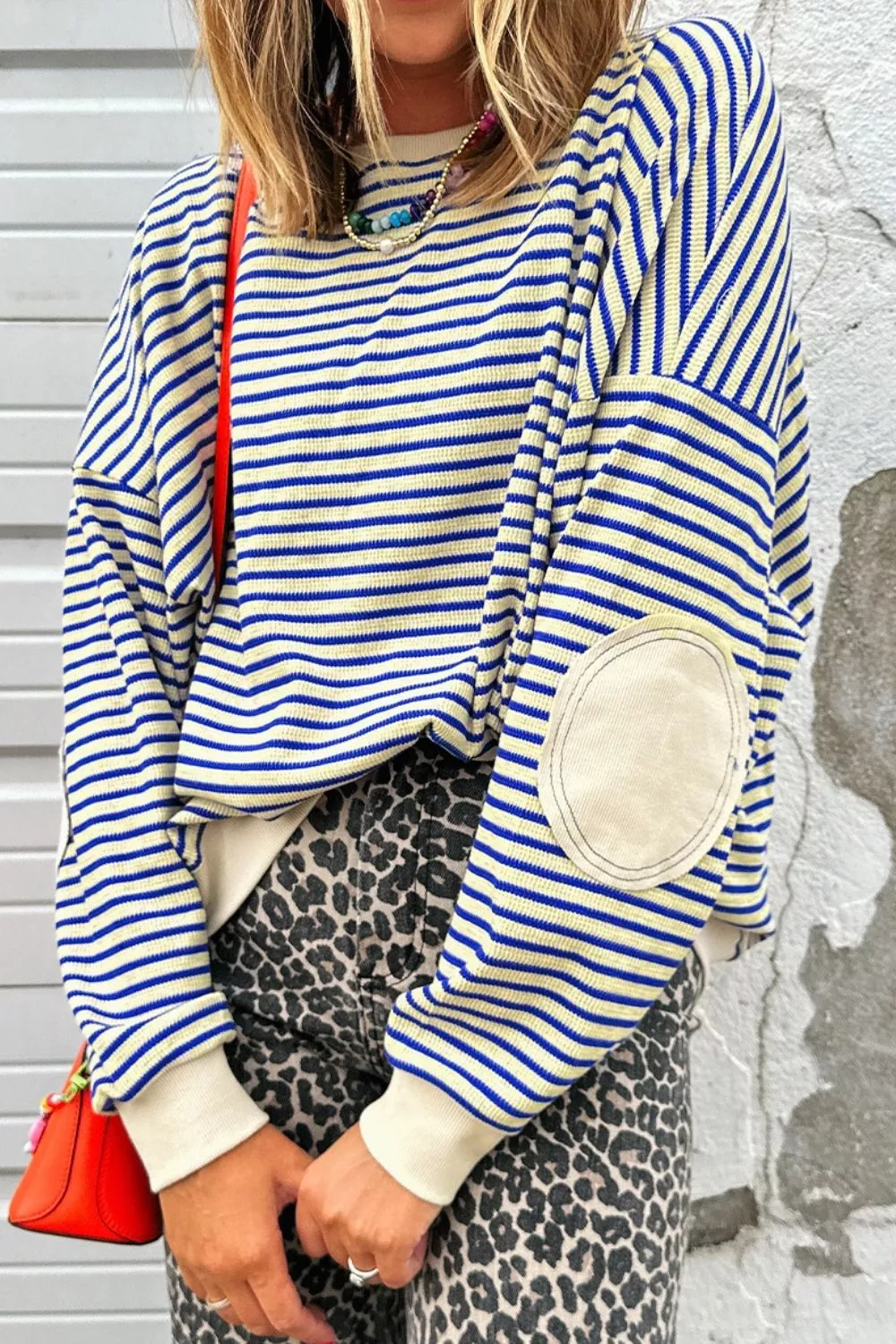 Striped Round Neck Dropped Shoulder Sweatshirt, image 3