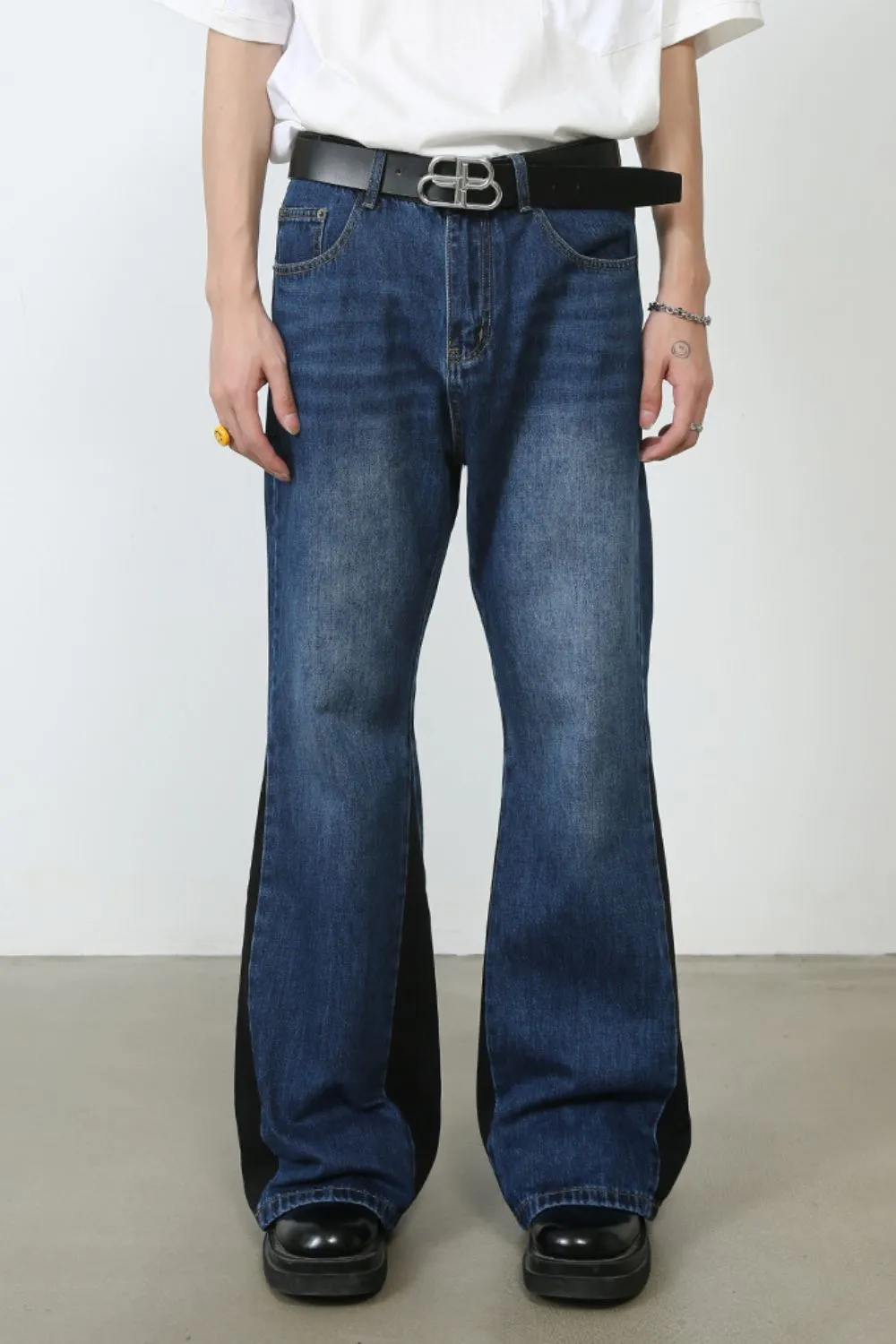 Men's Contrast Bootcut Jeans with Pockets
