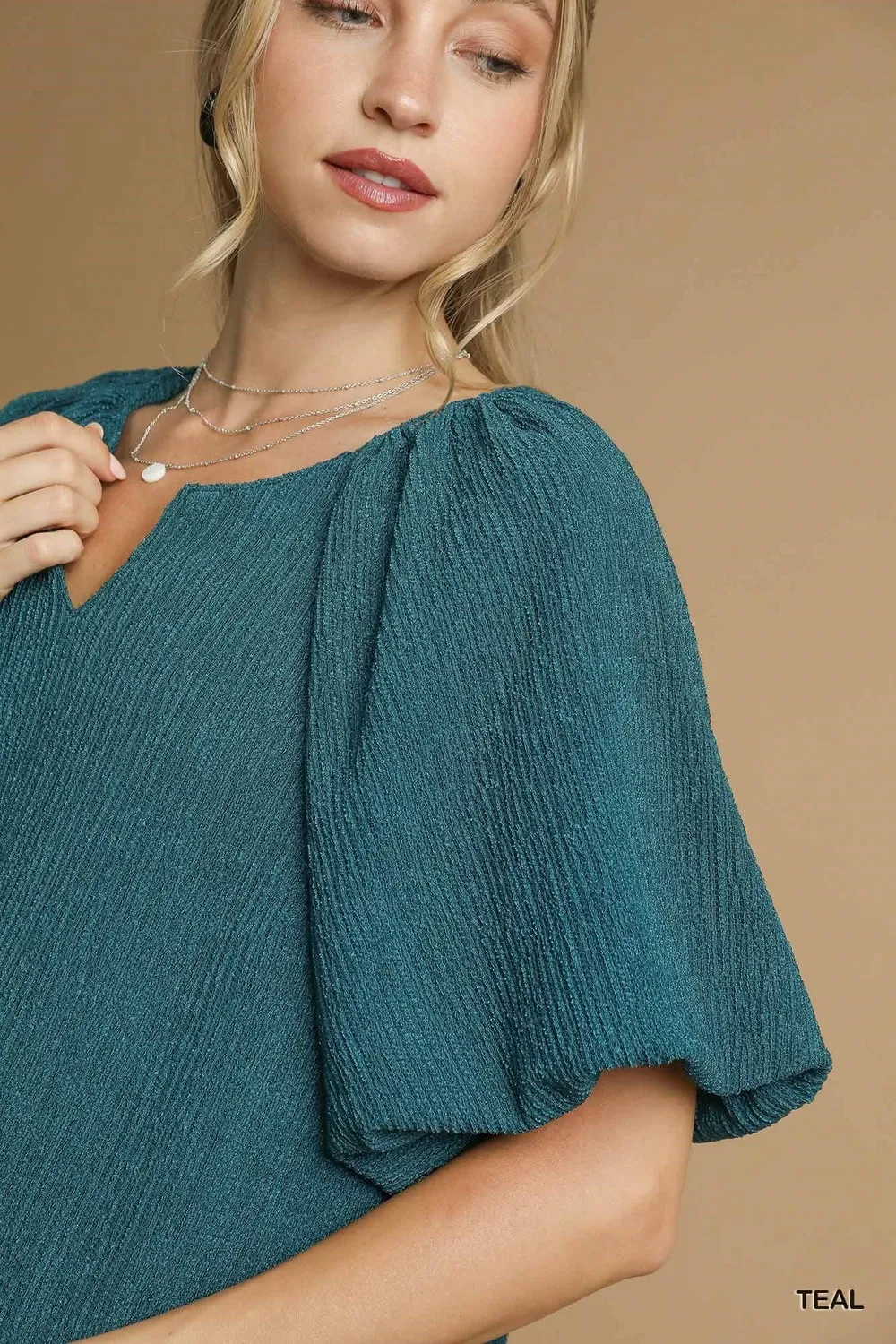 Textured Flutter Sleeve Notch Neck Top, image 4