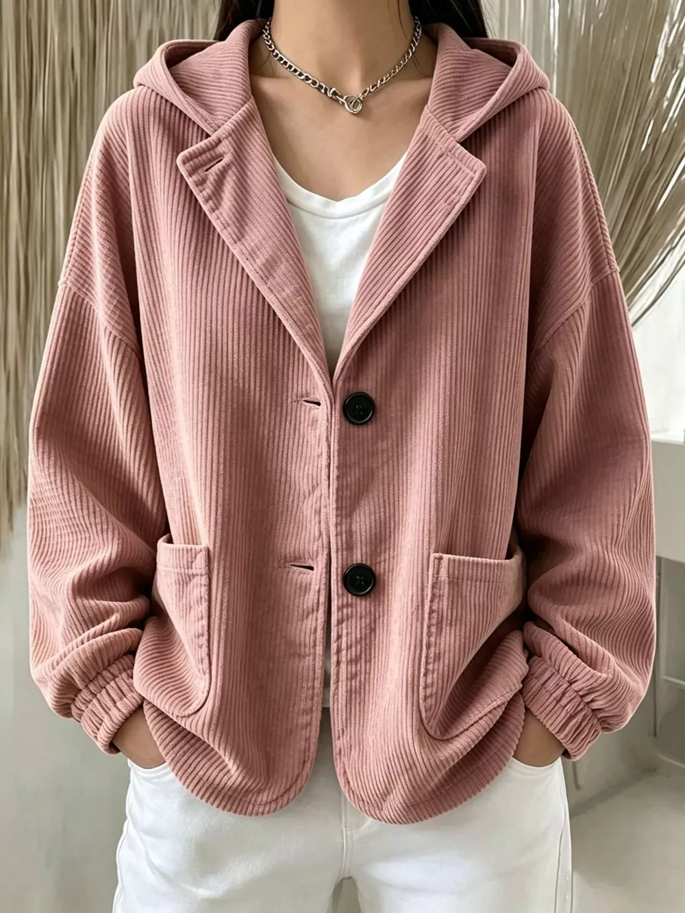 Full Size Corduroy Button Up Hooded Jacket Plus Size, image 10