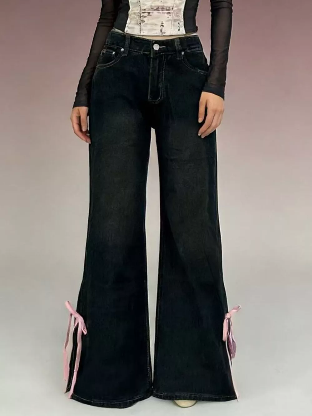 Ribbon Detail Flare Jeans, image 7