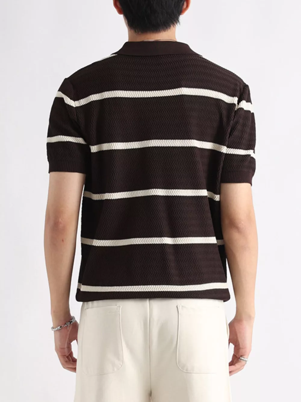 Men's Plus Size Striped Zip-Up Knit Polo, image 4