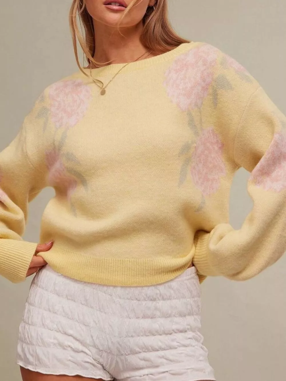 Floral Pattern Dropped Shoulder Sweater, image 16