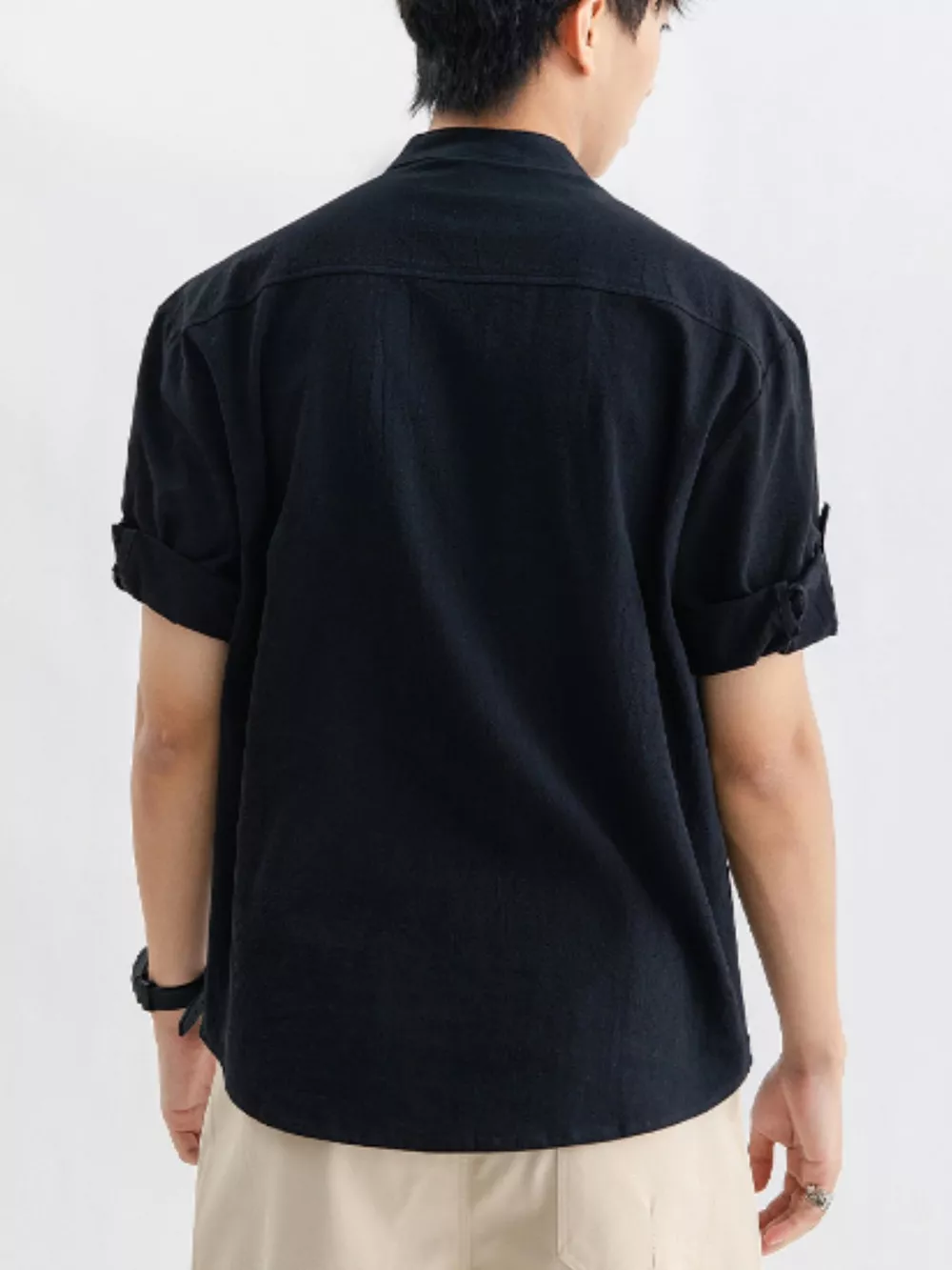 Men's Plus Size Casual Button Up Roll Up Sleeve Shirt, image 7