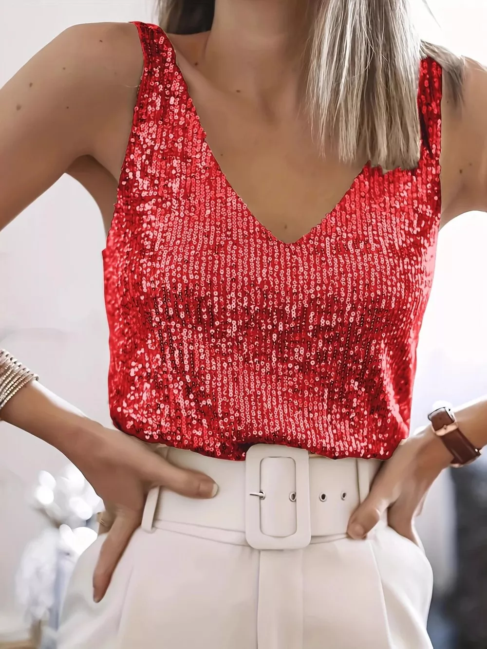 Sequin V-Neck Tank Top, image 6