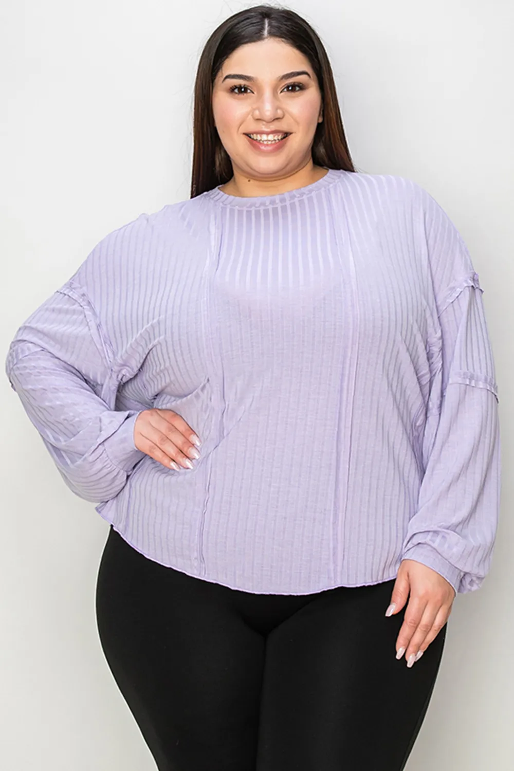 Full Size Ribbed Round Neck Long Sleeve T-Shirt, image 17