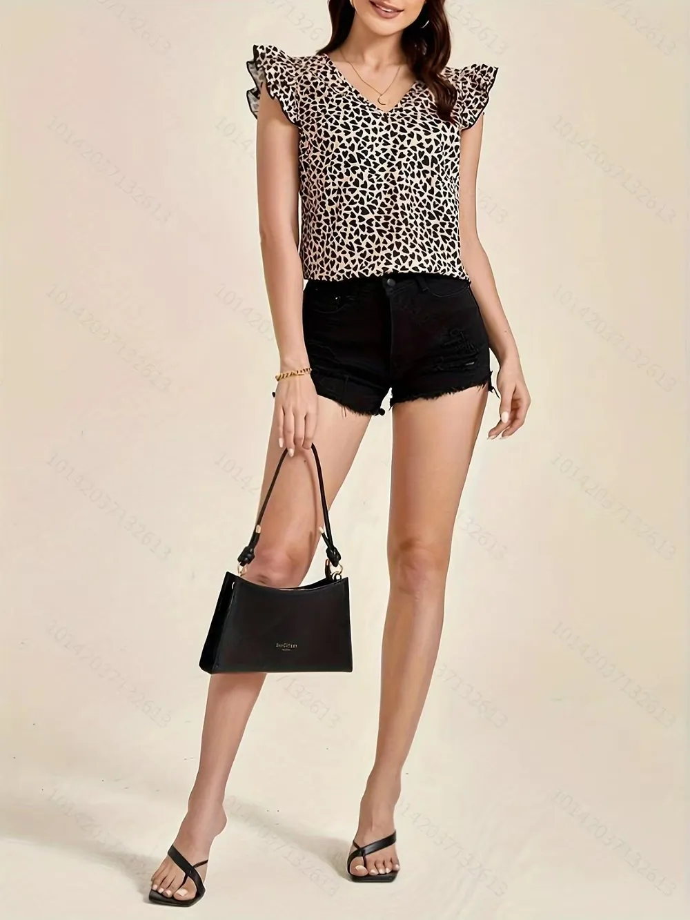 Floral Print Ruffle Sleeve V-Neck Blouse, image 18