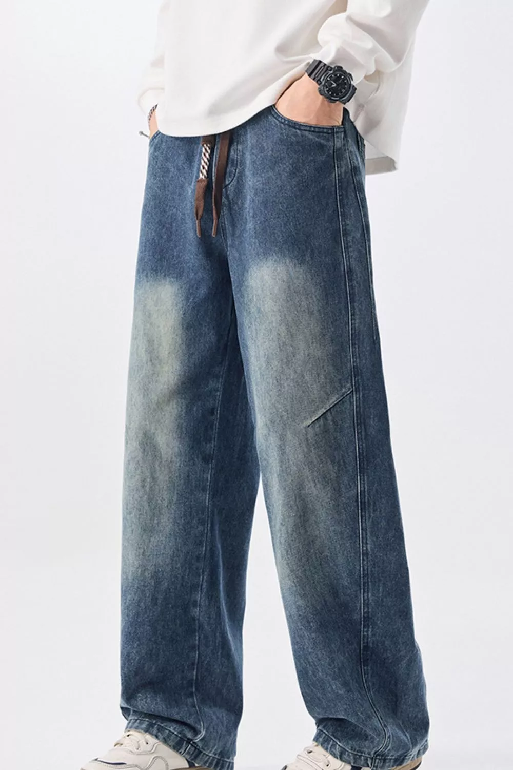 Men's Plus Size Vintage Wash Wide Leg Jeans, image 2