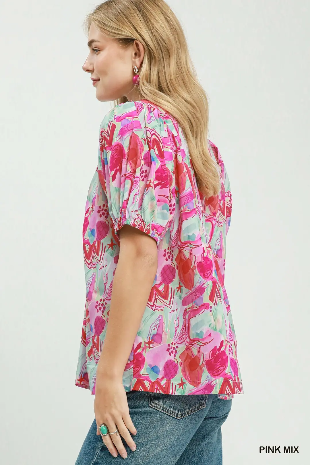 Abstract Print Puff Sleeve Top, image 2