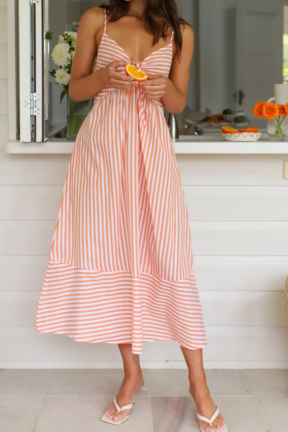 Smocked Back Striped Sleeveless Midi Dress, image 22