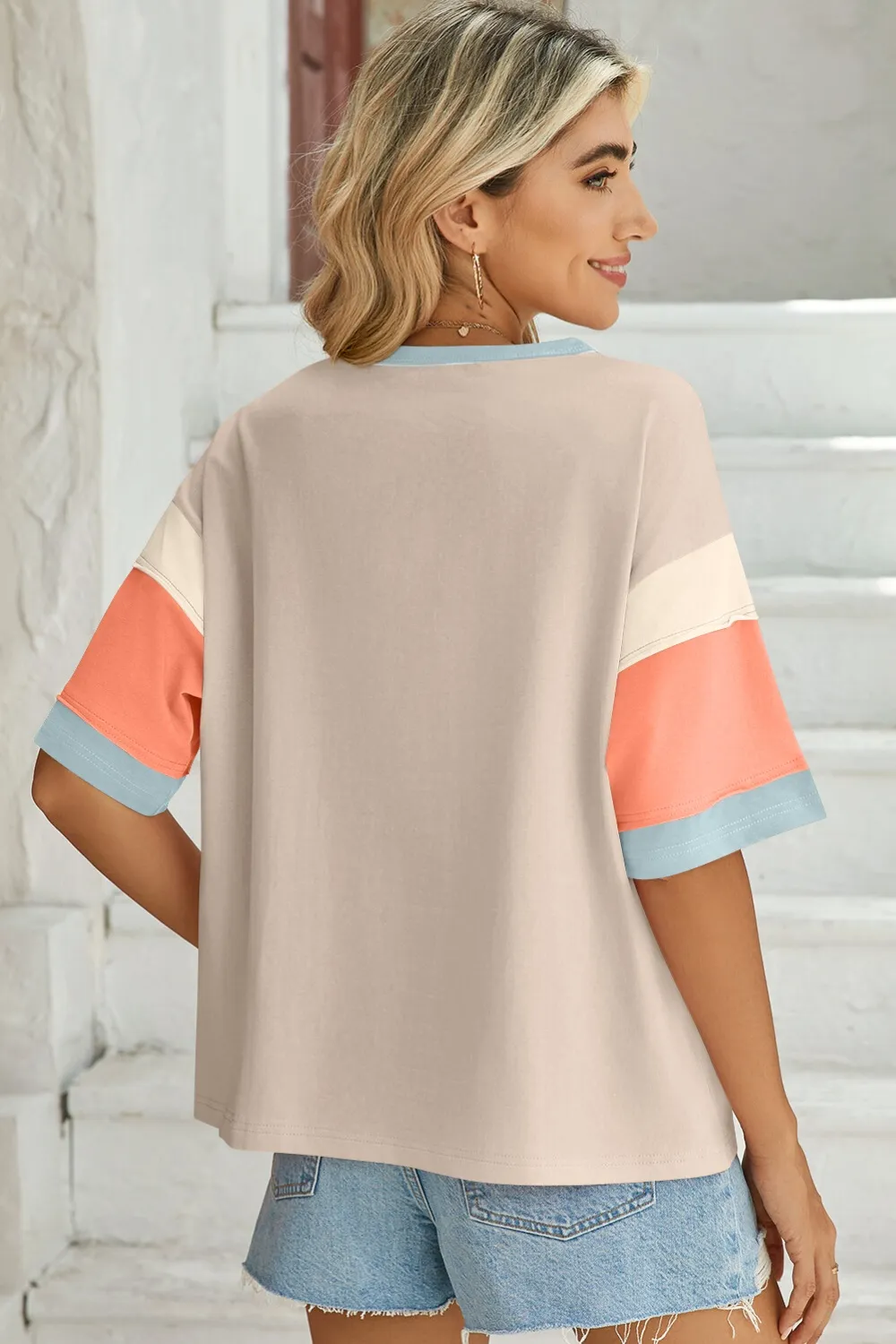 Color Block Round Neck Half Sleeve T-Shirt, image 15