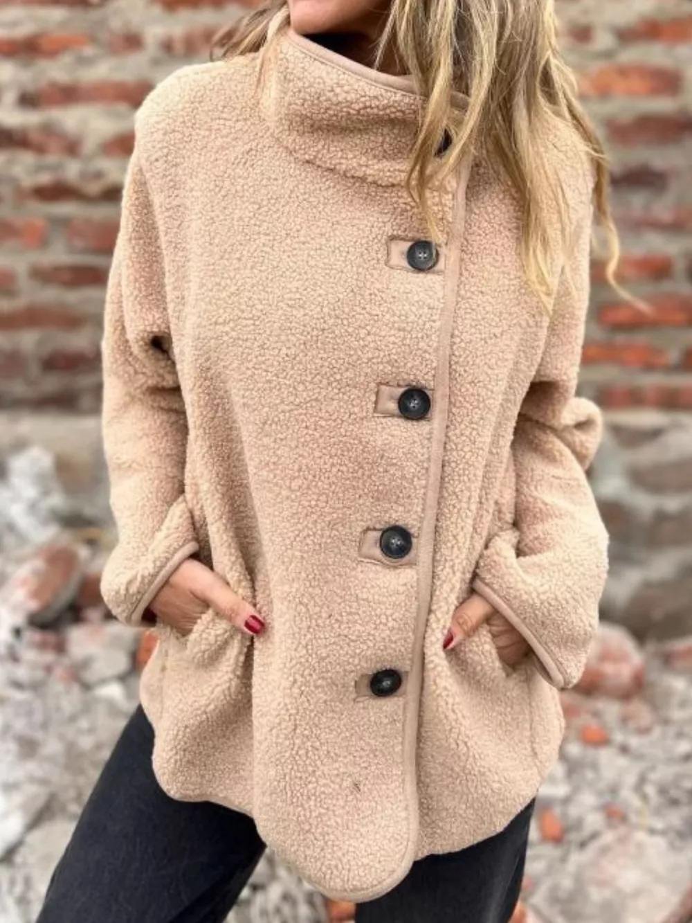 Full Size Button Up Long Sleeve Fleece Jacket Plus Size, image 7