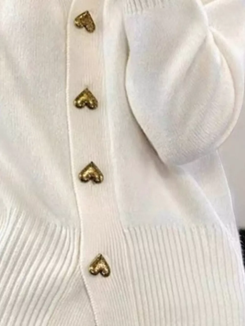 Full Size V-Neck Cardigan with Gold Heart-Shaped Buttons Plus Size, image 3
