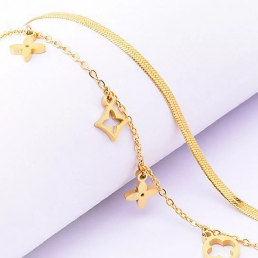 18K Gold-Plated Double Layered Charm Necklace, image 3