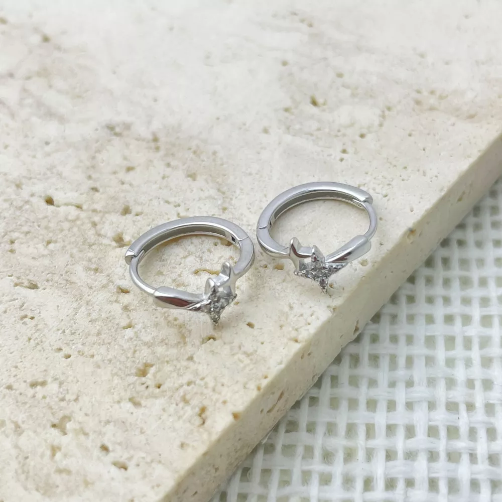 925 Sterling Silver Star Hoop Earrings, image 3