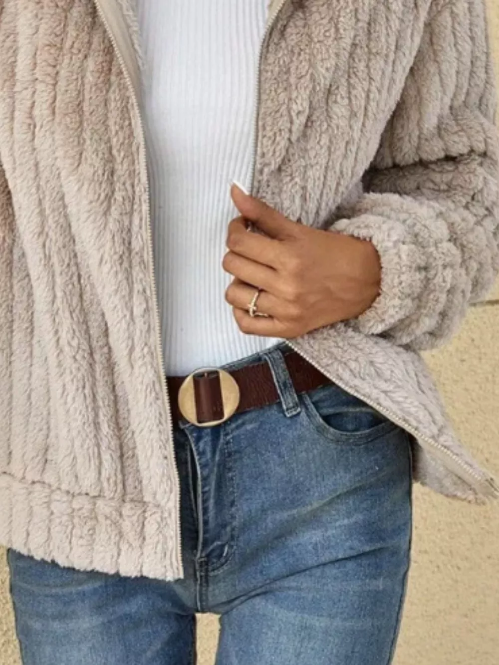 Full Size Zip-Up Long Sleeve Texture Jacket Plus Size, image 15