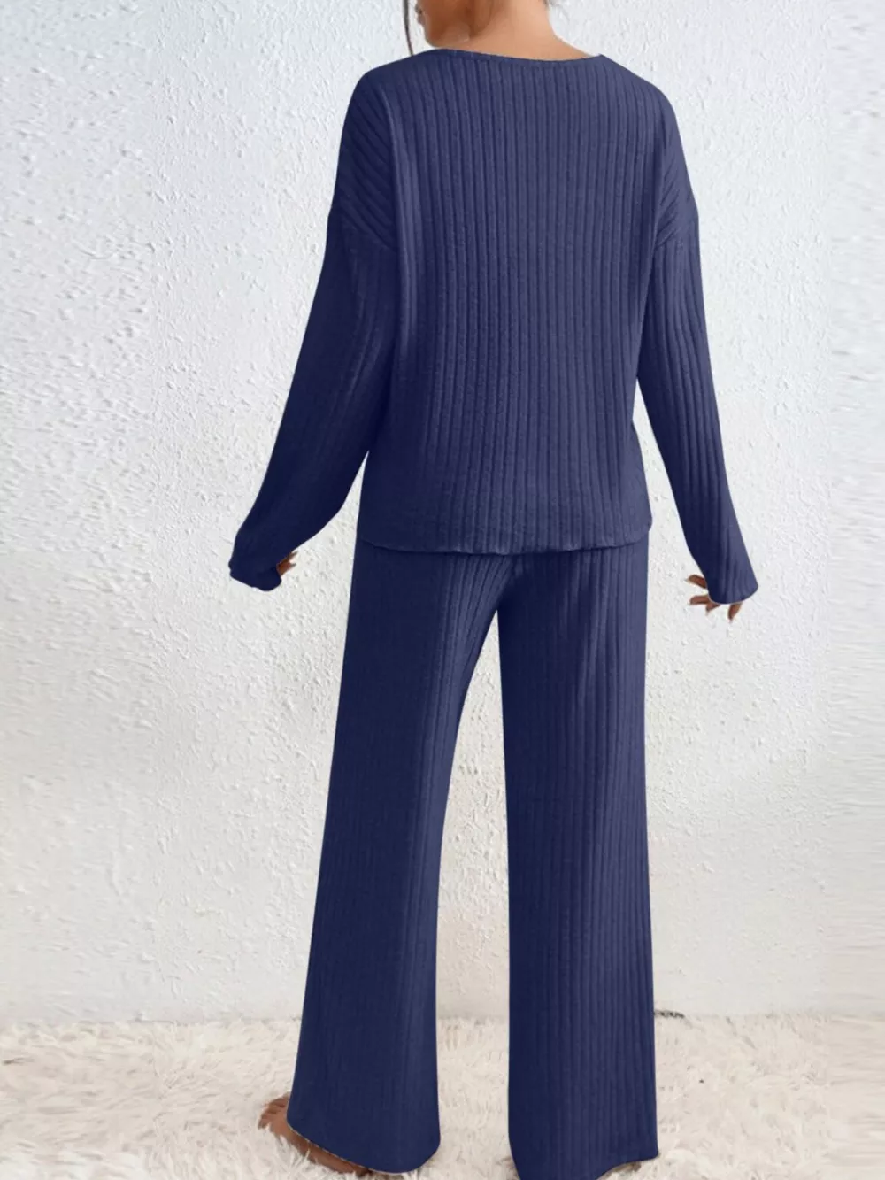 Ribbed V-Neck Top and Pants Set, image 7