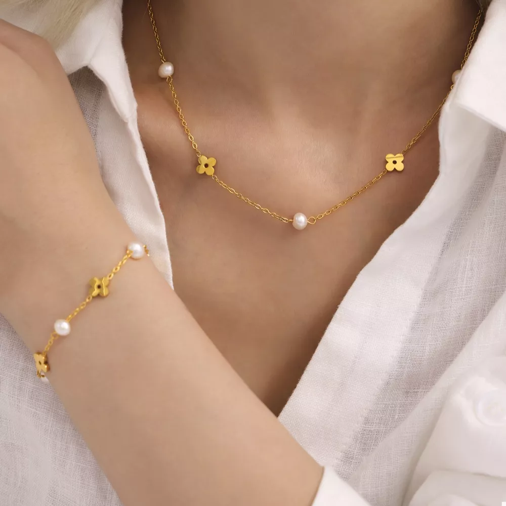 Freshwater Pearl 18K Gold-Plated Flower Necklace, image 3