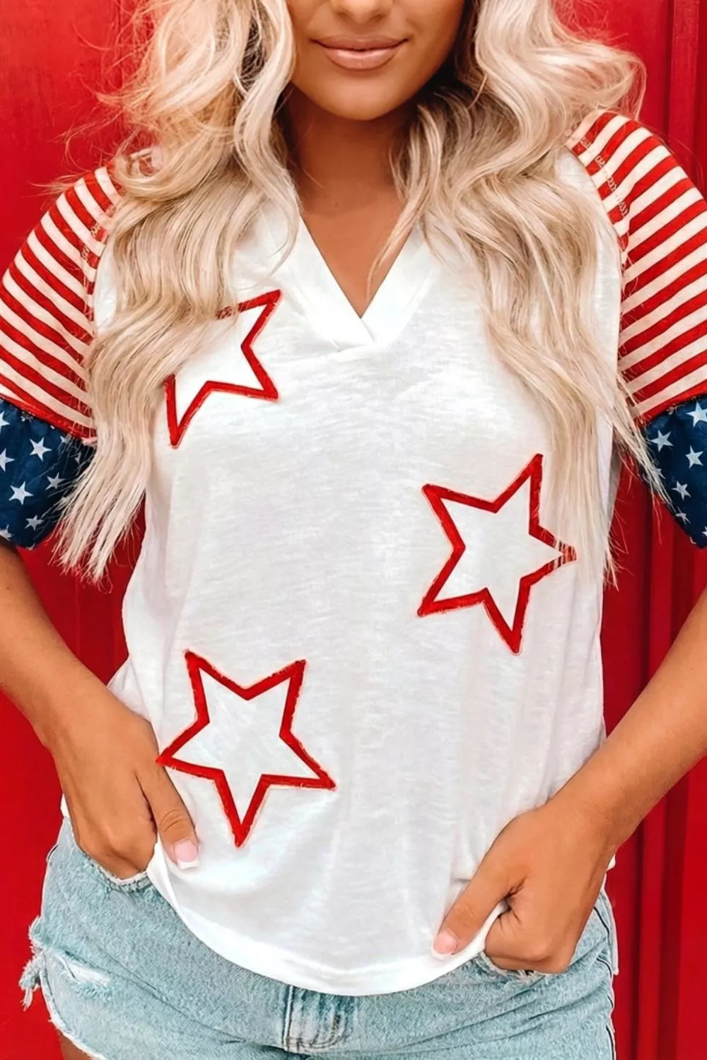 Star Detail Flag Inspired Short Sleeve Top, image 3