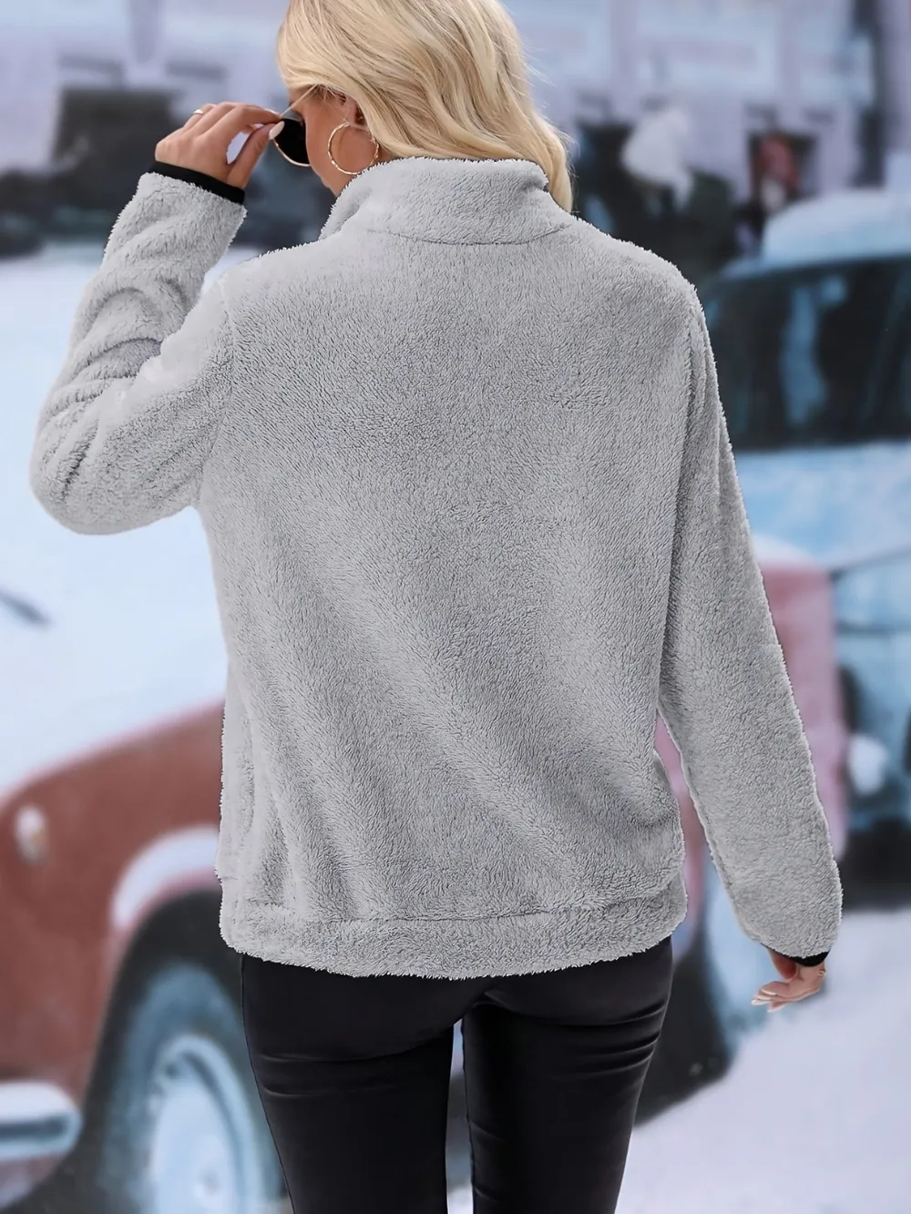 Half Zip Long Sleeve Furry Sweatshirt, image 4