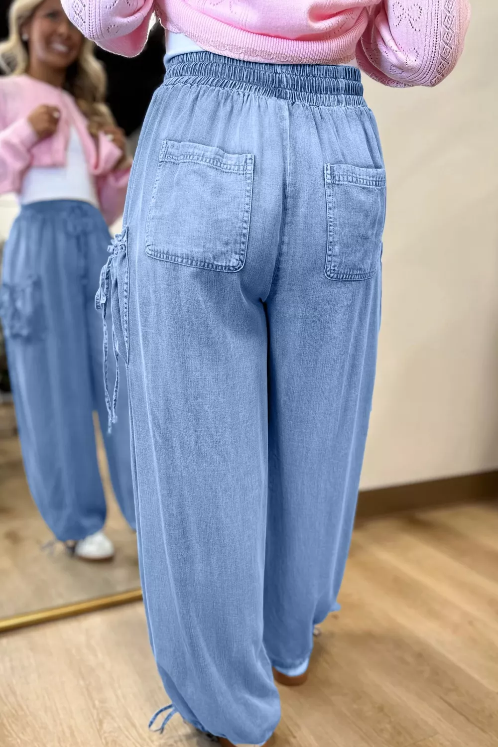 Drawstring Elastic Waist Pocketed Loose Jeans, image 2