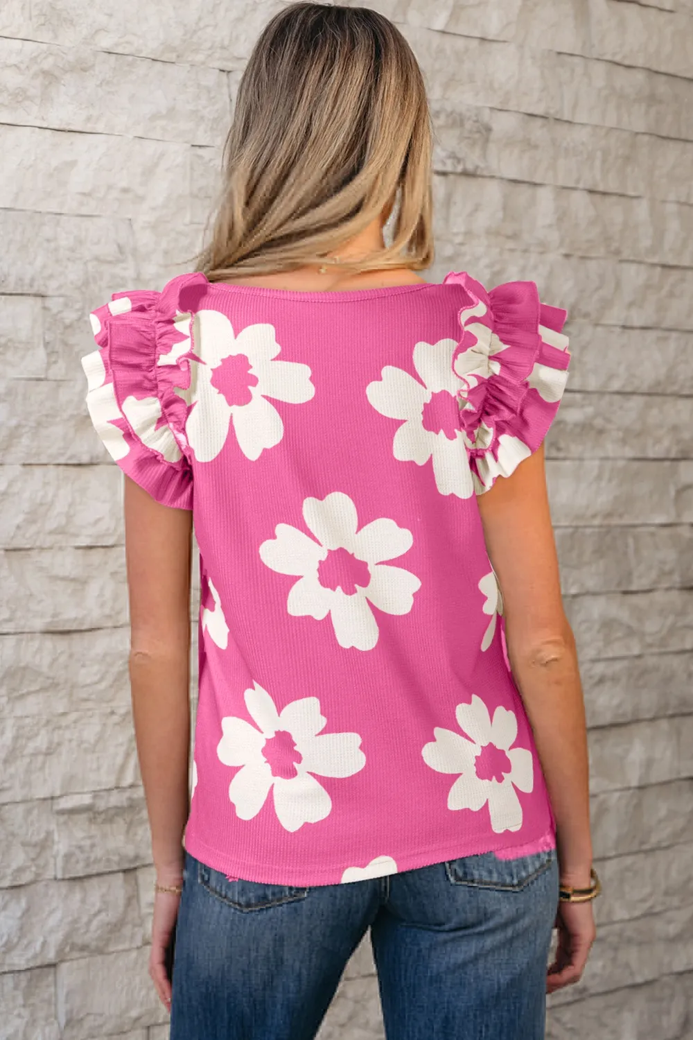 Flower Round Neck Ruffled Sleeve Top, image 3