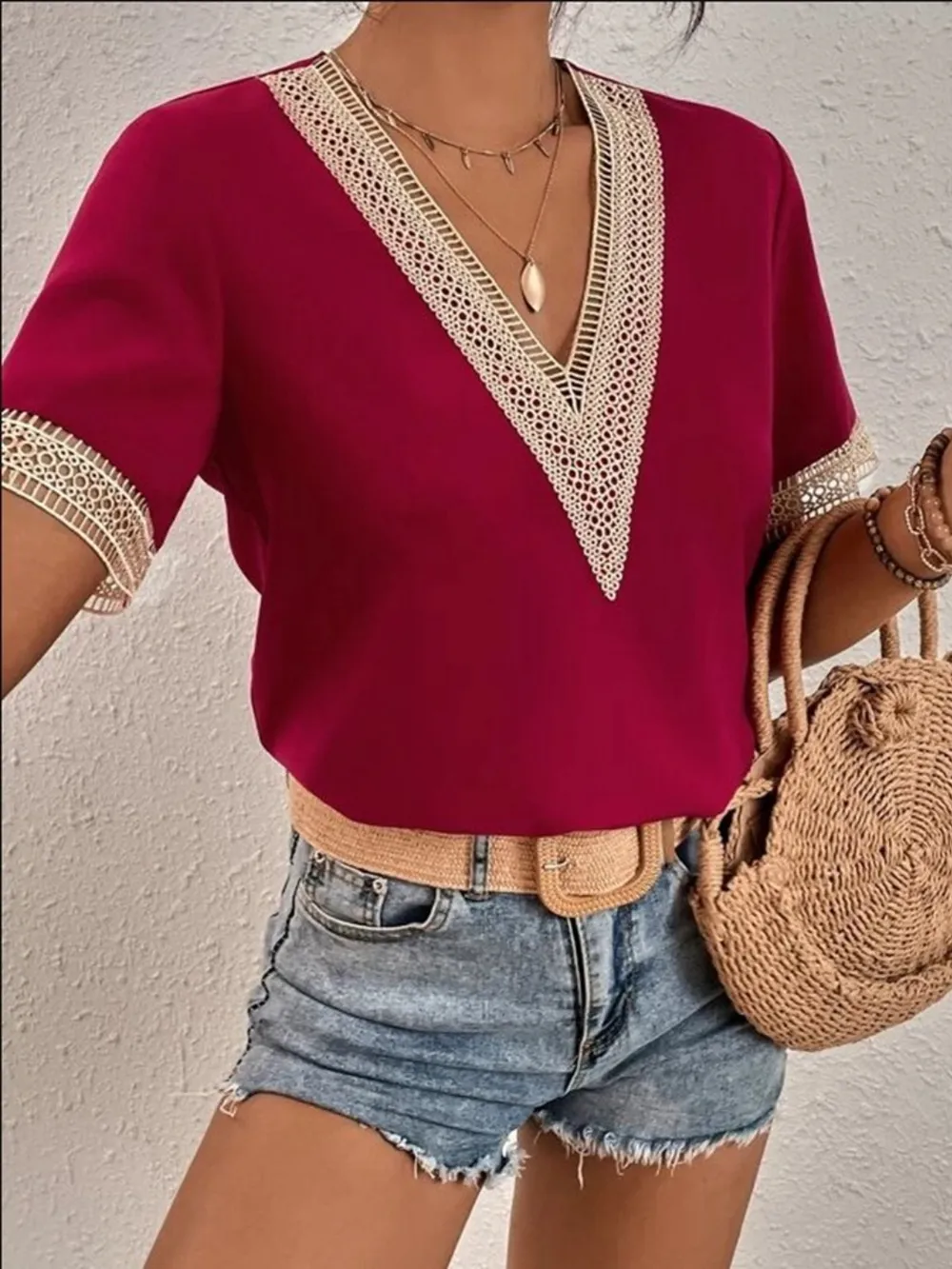 Full Size V-Neck Short Sleeve Blouse Plus Size, image 9
