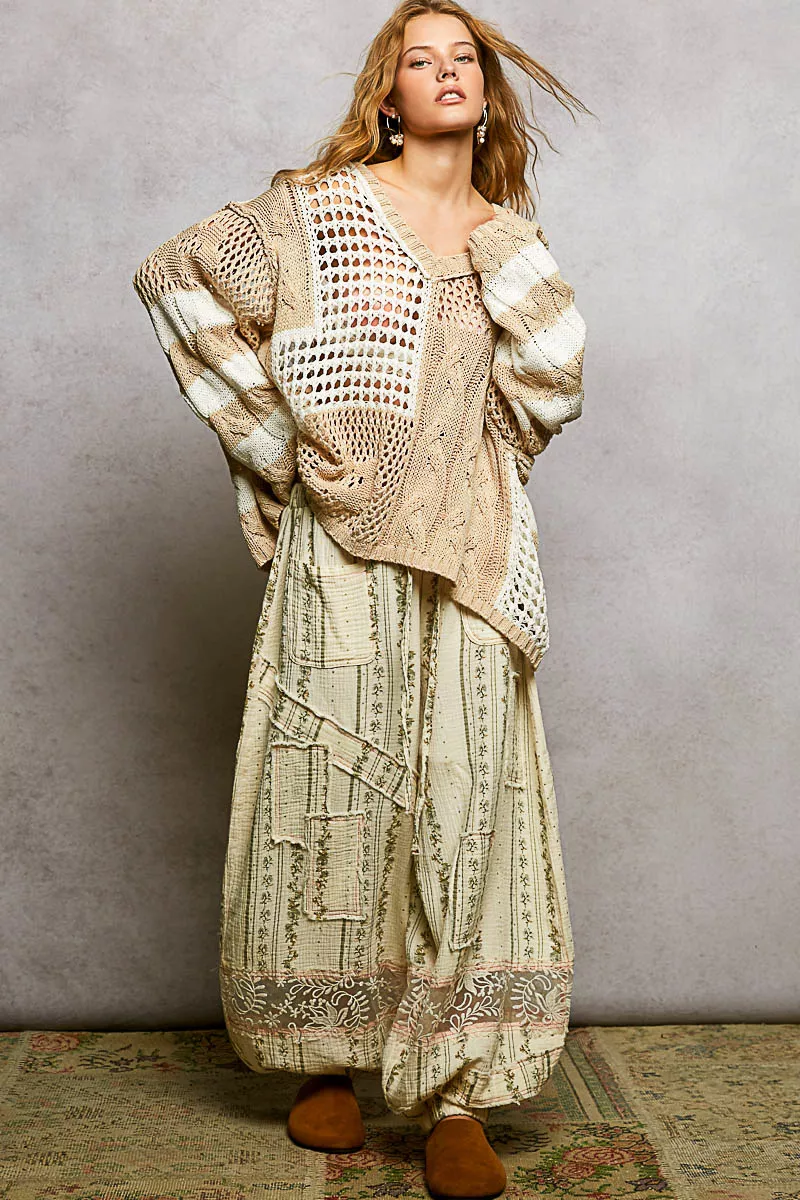 Color-Blocked Stripe Pattern Knit Top with Twisted Weave, image 5