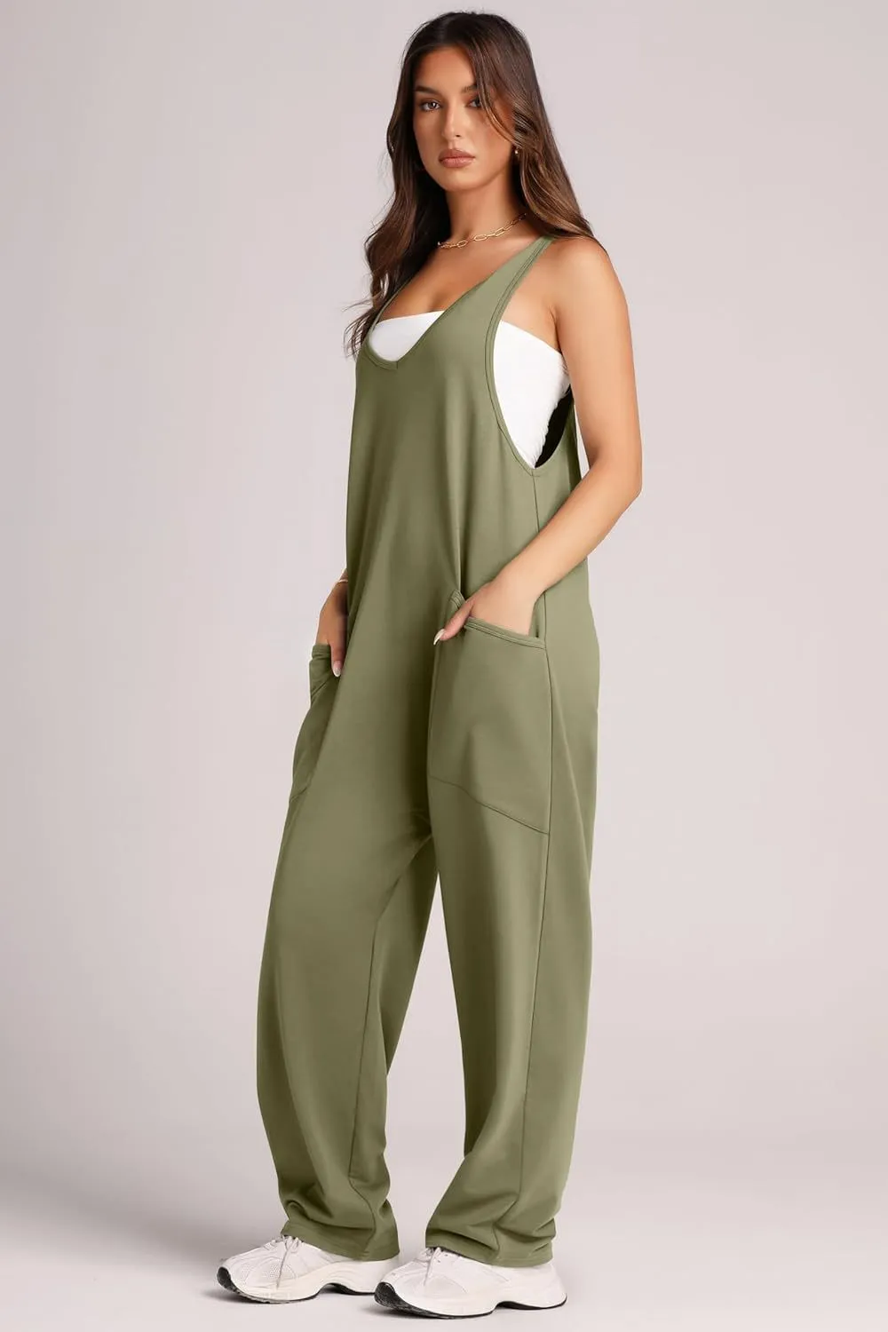 V-Neck Wide Strap Overalls, image 7